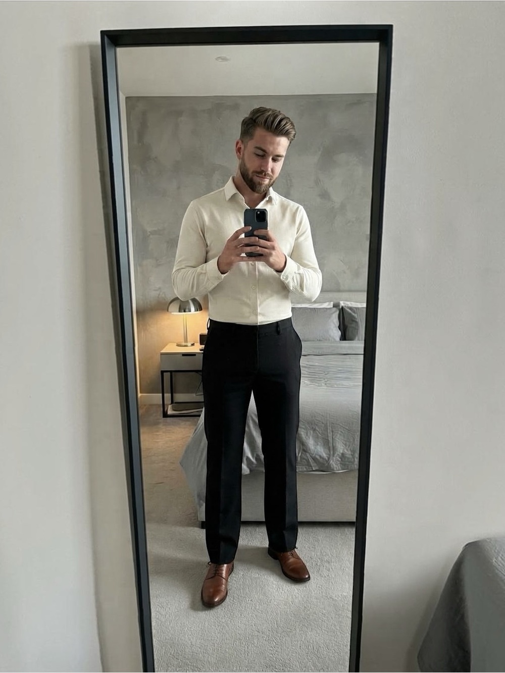 Zara Man Black Straight Leg Trousers 32x30 Flat Front